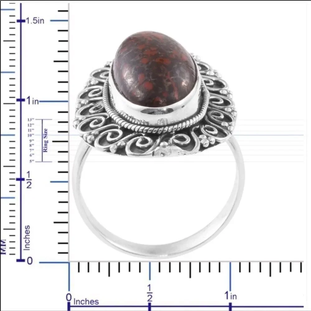 Sterling Silver Antique Fossil Coprolite Stone Ring NEW